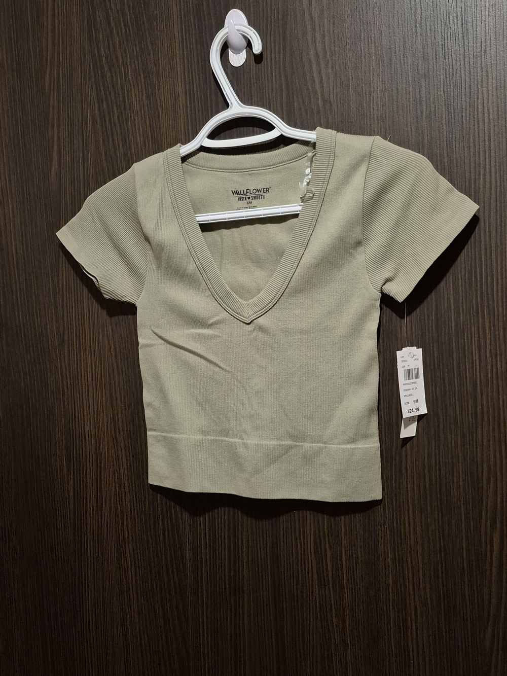 Wallflower Sage Green V-Neck Crop Top Size: S/M